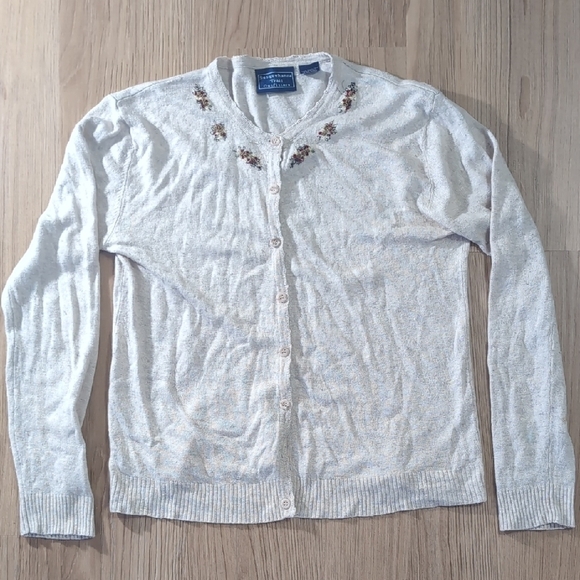 Cream Cardigan Sweater with Round Neckline - Picture 1 of 9